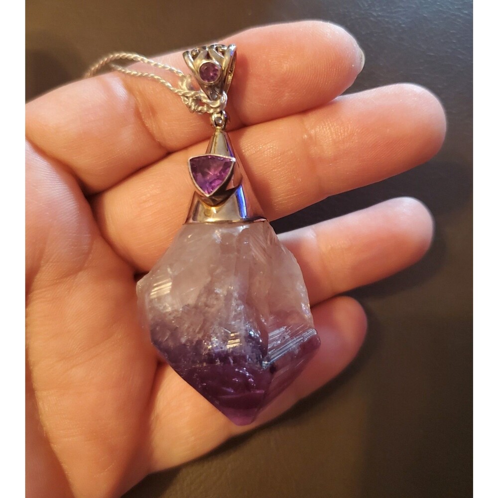 Starborn  Creations Raw Amethyst  925 Sterling Silver Artisan Chunky Pendant